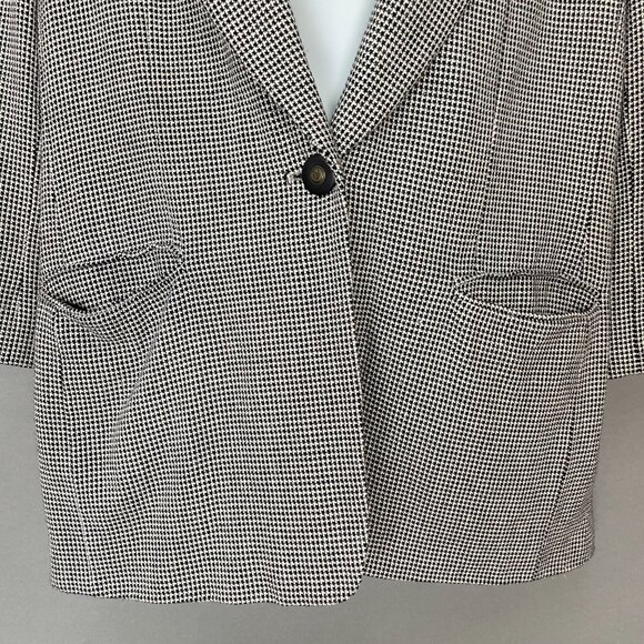 Vintage Paul Stanley Blazer Jacket Women Black White Single Button‎ Boxy Office - Picture 5 of 16